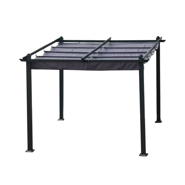 10x10 Ft Outdoor Patio Retractable Pergola With Canopy/Grey