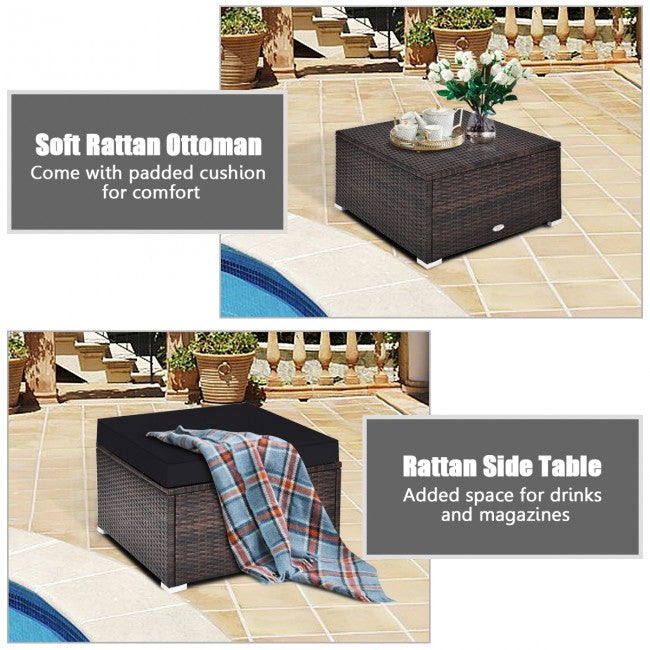 4 Pcs Ottoman Rattan Wicker Set Cushioned Sofa