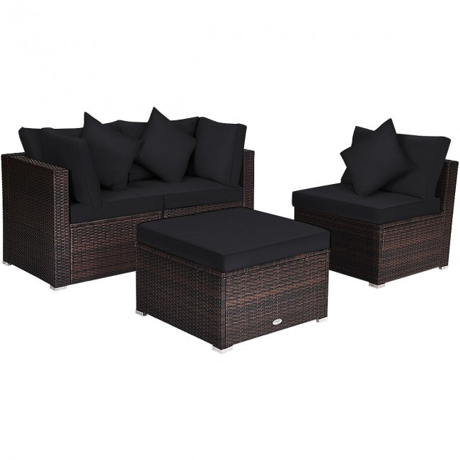 4 Pcs Ottoman Rattan Wicker Set Cushioned Sofa