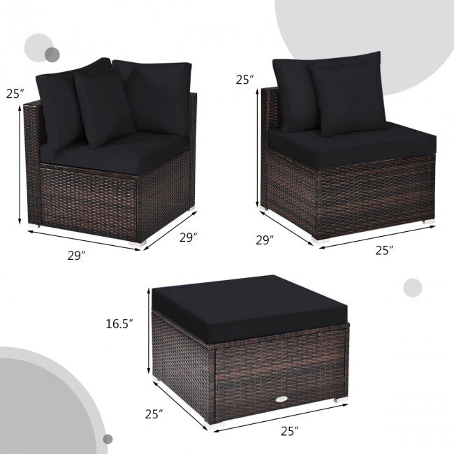 4 Pcs Ottoman Rattan Wicker Set Cushioned Sofa