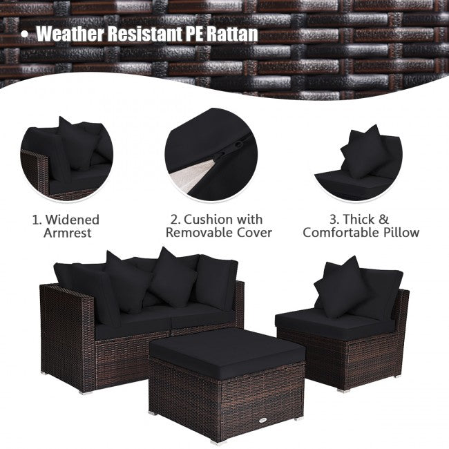 4 Pcs Ottoman Rattan Wicker Set Cushioned Sofa