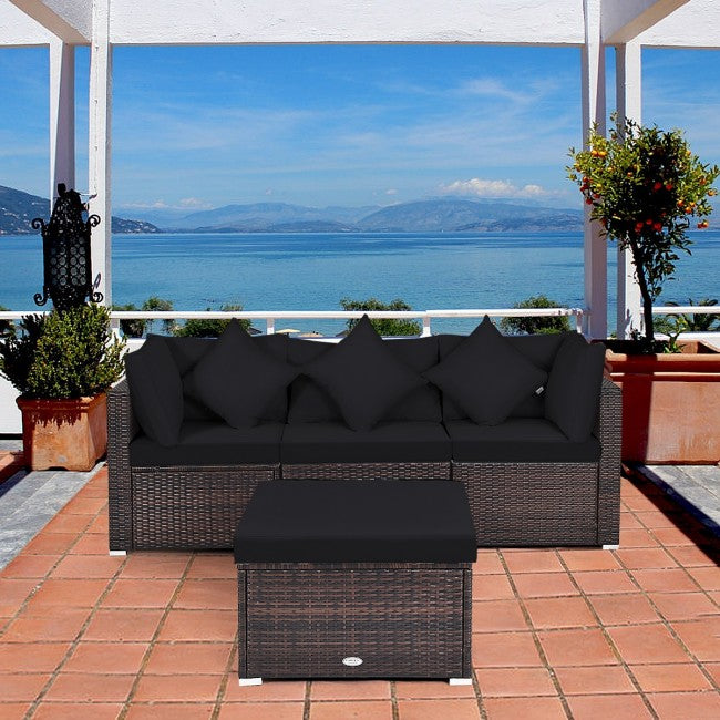 4 Pcs Ottoman Rattan Wicker Set Cushioned Sofa