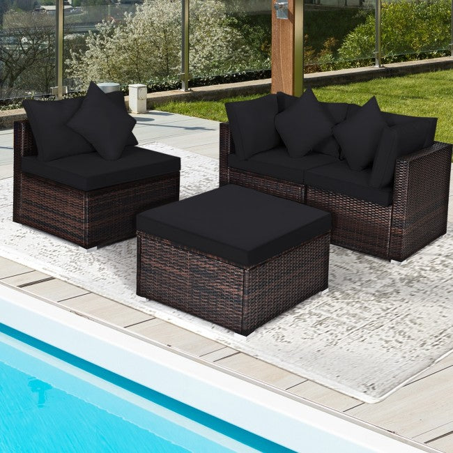 4 Pcs Ottoman Rattan Wicker Set Cushioned Sofa