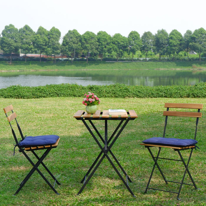 Solid Teak Wood Bistro Set Folding Table And Chair /Navy