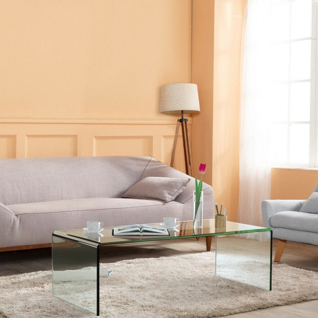42 x 19.7 Inch Clear Tempered Glass Coffee Table with Rounded Edges/ Clear