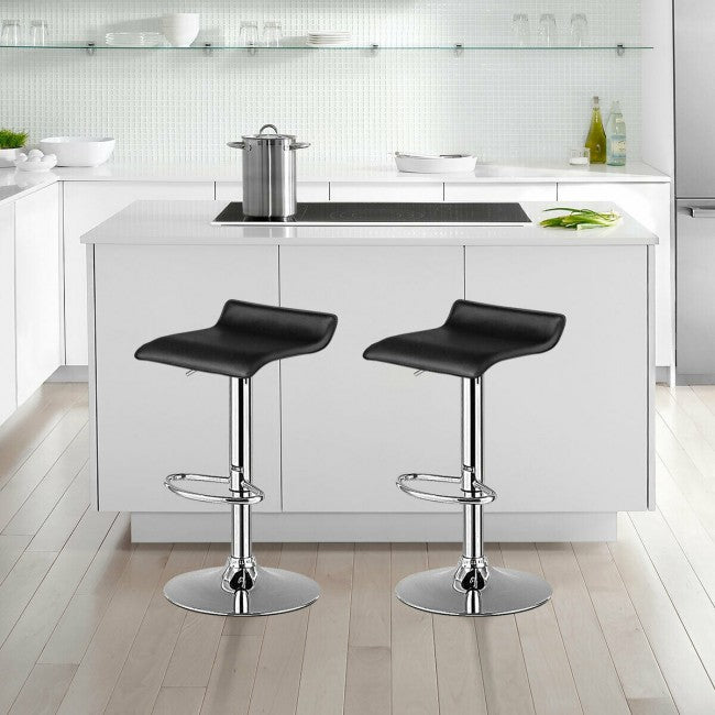 PU Leather Backless Bar Stools Set Of 2/Black