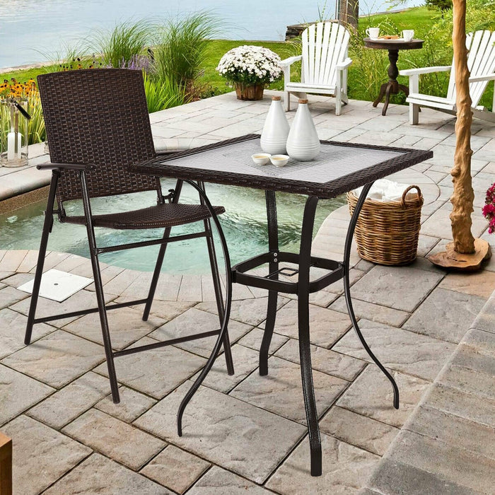 28.5'' Outdoor Patio Square Glass Top Table with Rattan Edging - Cool Stuff & Accessories