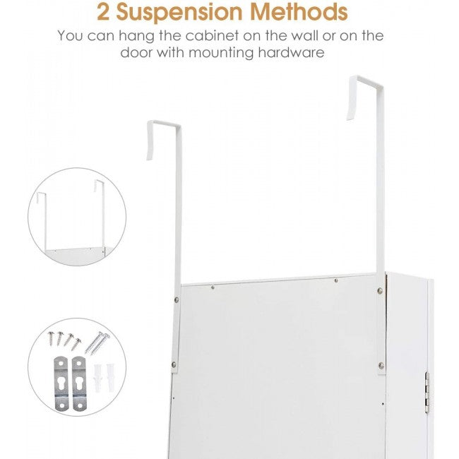 Wall Door Mounted Mirrored Jewelry Cabinet Storage/White