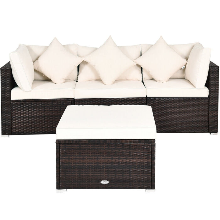 4 Pcs Ottoman Garden Deck Patio Rattan Wicker Furniture Set Cushioned Sofa - Cool Stuff & Accessories