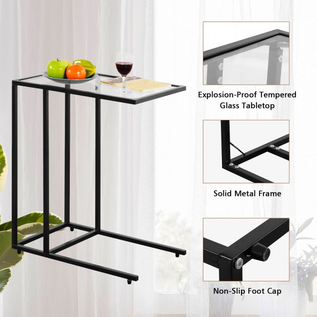 End Table Coffee Side Table with Glass Top