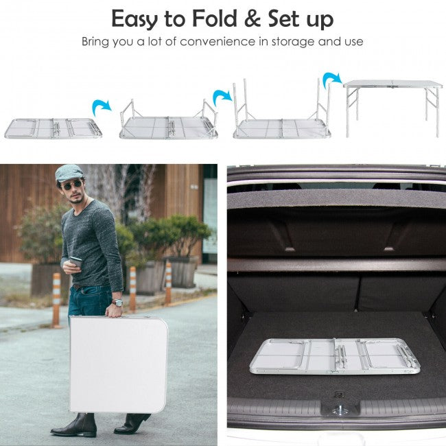 2 Pieces Folding Table with Carrying Handle/White