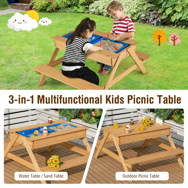 3 in 1 Kids Picnic Table Outdoor/Brown