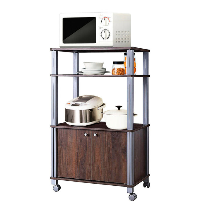 Multifunctional Rolling Kitchen With 2 Tier Shelf and Cabinet