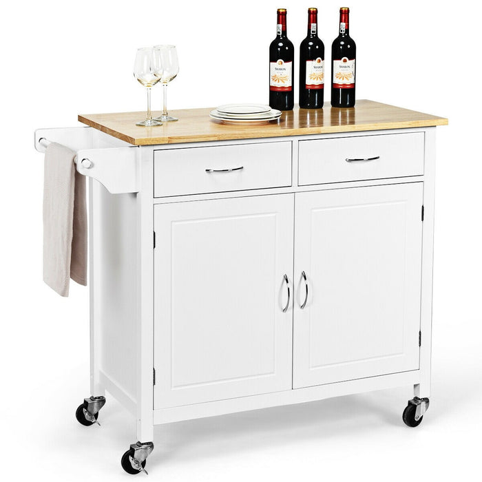 Modern Rolling Kitchen Cart Island with Wooden Top/ White - Cool Stuff & Accessories