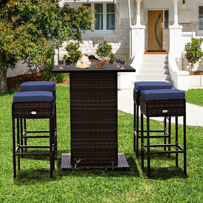 5 Pieces Patio Rattan Cushioned Bar Furniture Set/Navy
