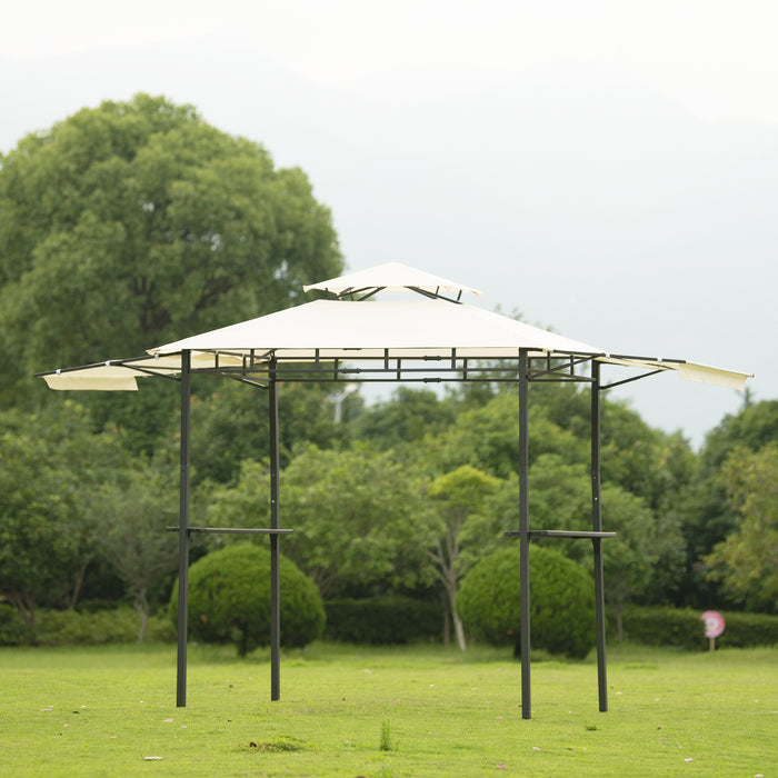 Iron Double Tiered Backyard Patio BBQ Grill Gazebo with Bar Counters, Beige