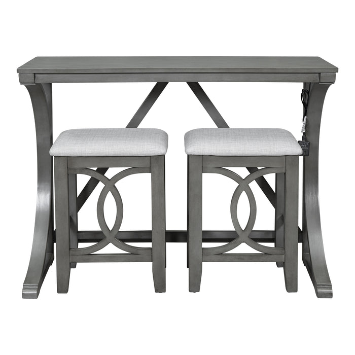 Farmhouse 3 Piece Counter Height Dining Table Set/ Gray