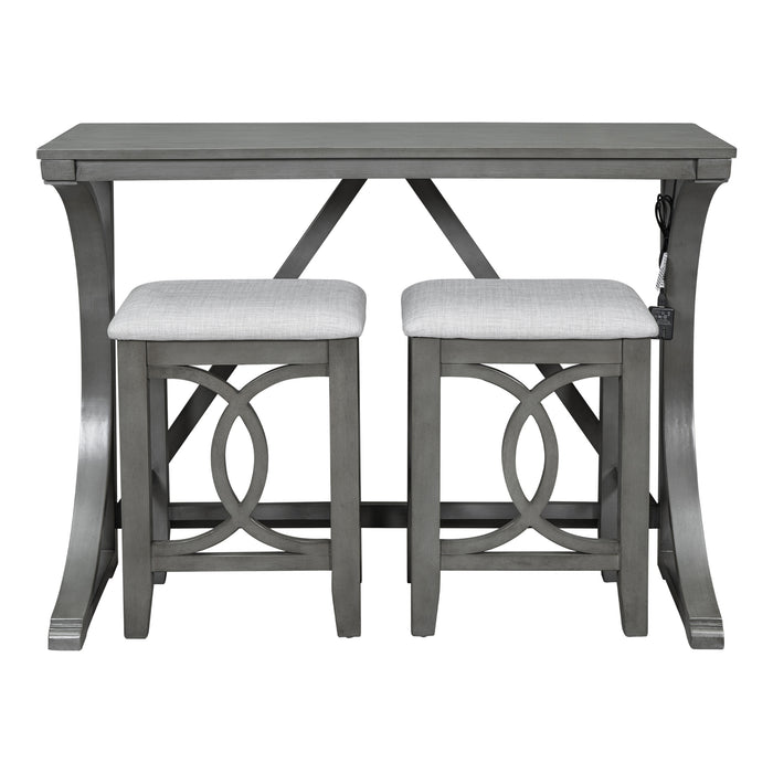 Farmhouse 3 Piece Counter Height Dining Table Set/ Gray