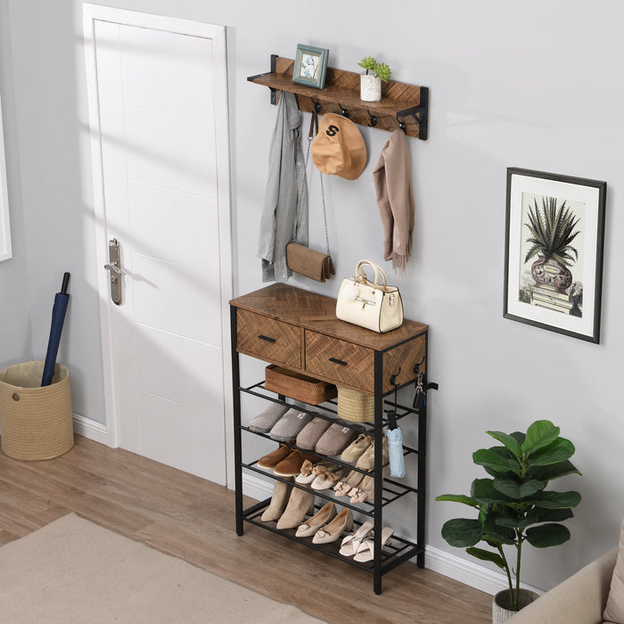 Entryway 4 Tier Shoe Rack With Hall Tree/ Brown