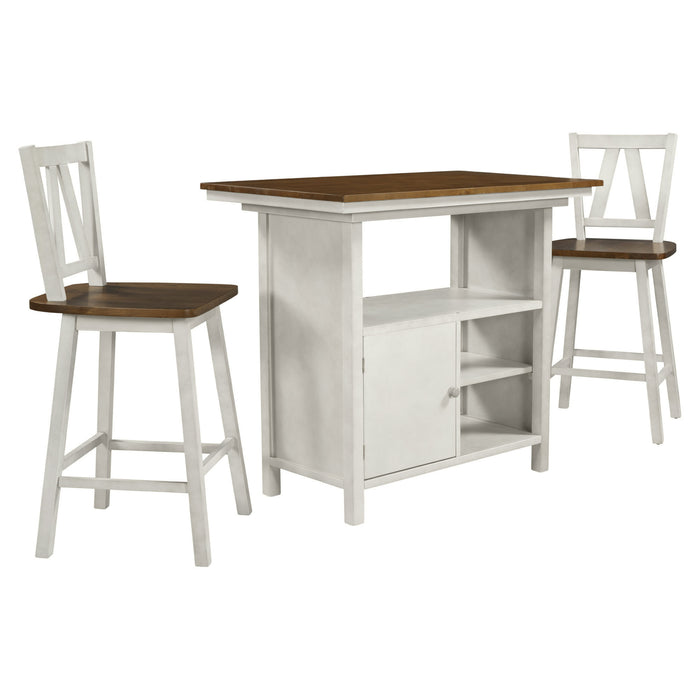 Farmhouse 3 Piece Counter Height Dining Table Set/ Walnut/ White