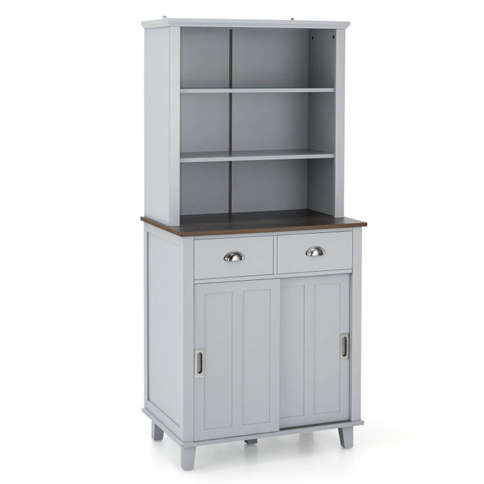 Kitchen Pantry Cabinet with Sliding Doors/Grey