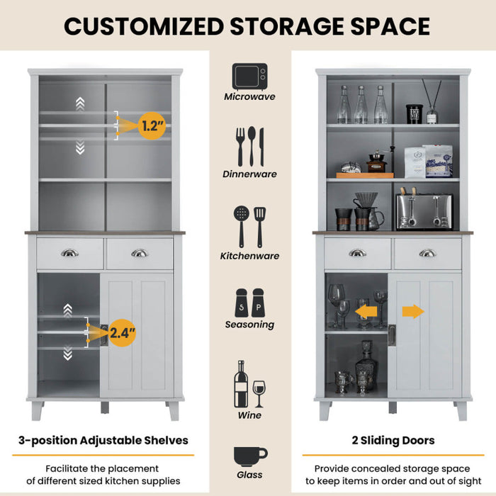 Kitchen Pantry Cabinet with Sliding Doors/Grey