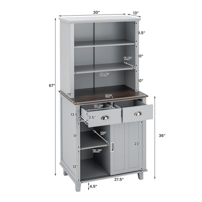 Kitchen Pantry Cabinet with Sliding Doors/Grey