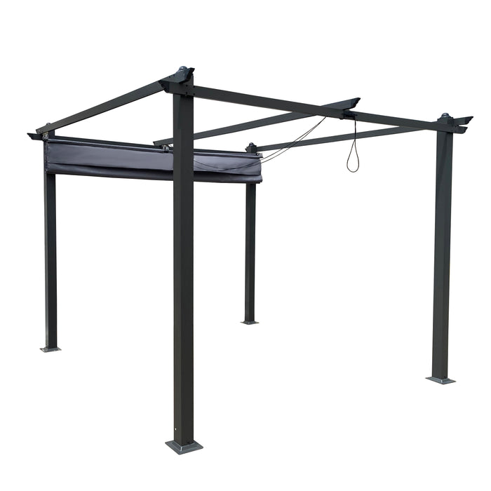10x10 Ft Outdoor Patio Retractable Pergola With Canopy/Grey