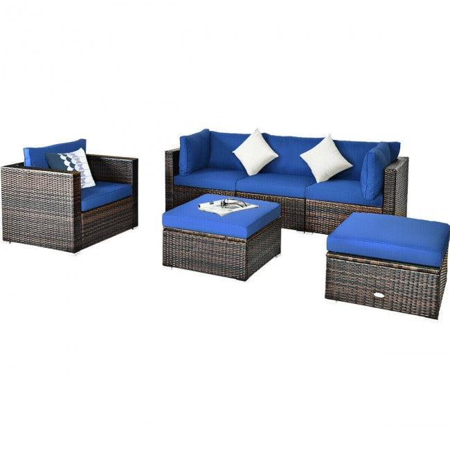6 Pcs Patio Rattan Sectional Cushion Furniture Set