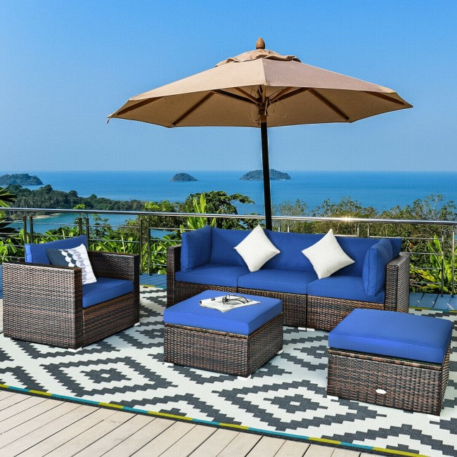 6 Pcs Patio Rattan Sectional Cushion Furniture Set