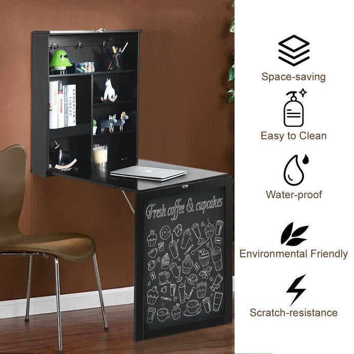 Convertible Wall Mounted Table with A Chalkboard/Black - Cool Stuff & Accessories