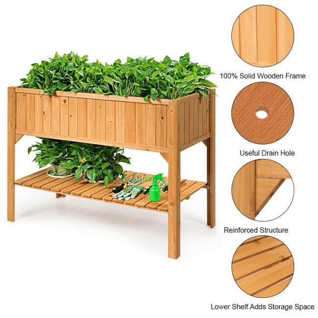 Wooden Elevated Planter Box Shelf