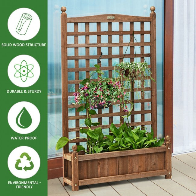 Wood Planter Box with Trellis for Garden