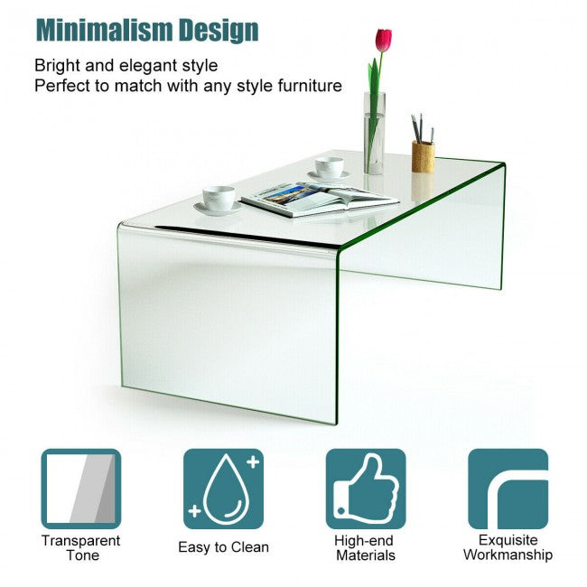 42 x 19.7 Inch Clear Tempered Glass Coffee Table with Rounded Edges/ Clear