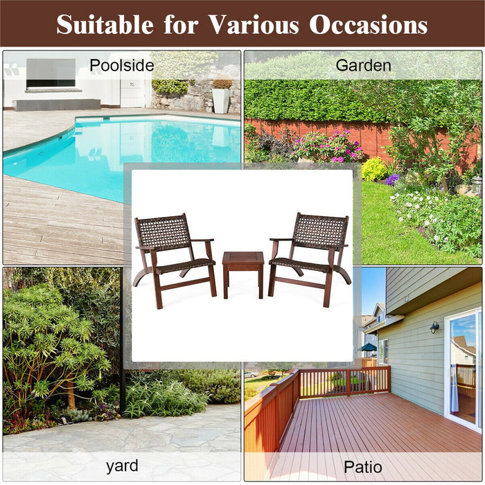 3PCS Outdoor Wooden Patio Rattan Furniture Set - Cool Stuff & Accessories