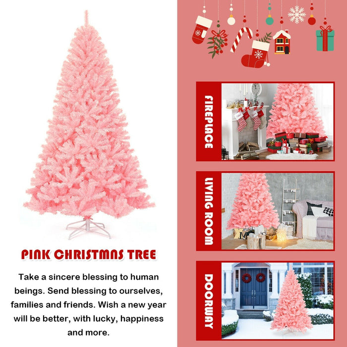 7.5 Feet Hinged Artificial Pink Christmas Tree