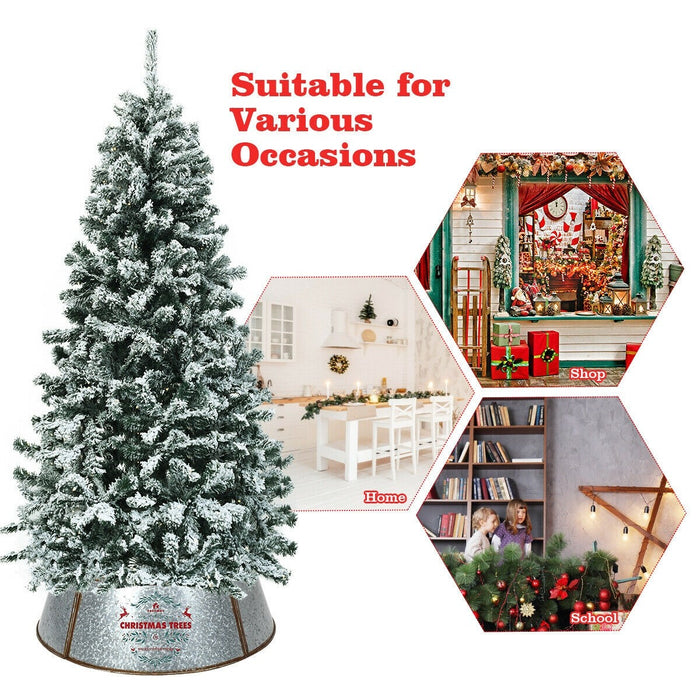 Silver Galvanized Metal Christmas Tree Collar Skirt Ring Cover Decor