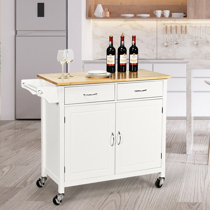 Modern Rolling Kitchen Cart Island with Wooden Top/ White - Cool Stuff & Accessories