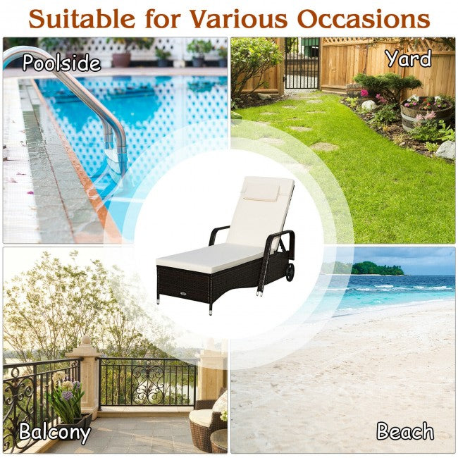 Outdoor Recliner Cushioned Chaise Lounge with Adjustable Backrest