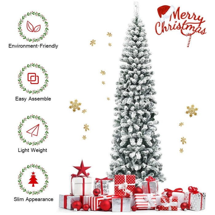 7.5 Feet Unlit Hinged Snow Flocked Artificial Pencil Christmas Tree