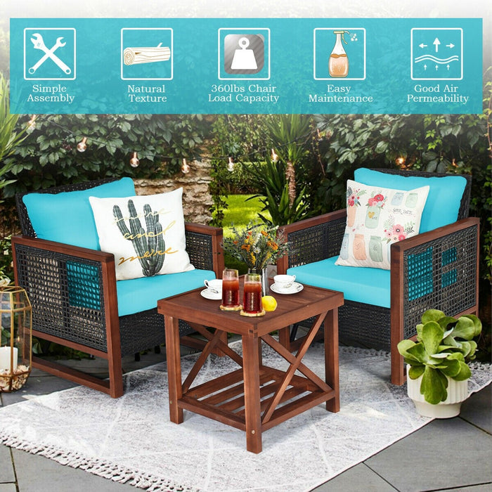 3 Pcs Patio Wicker Furniture Sofa Set with Wooden Frame and Cushion - Cool Stuff & Accessories