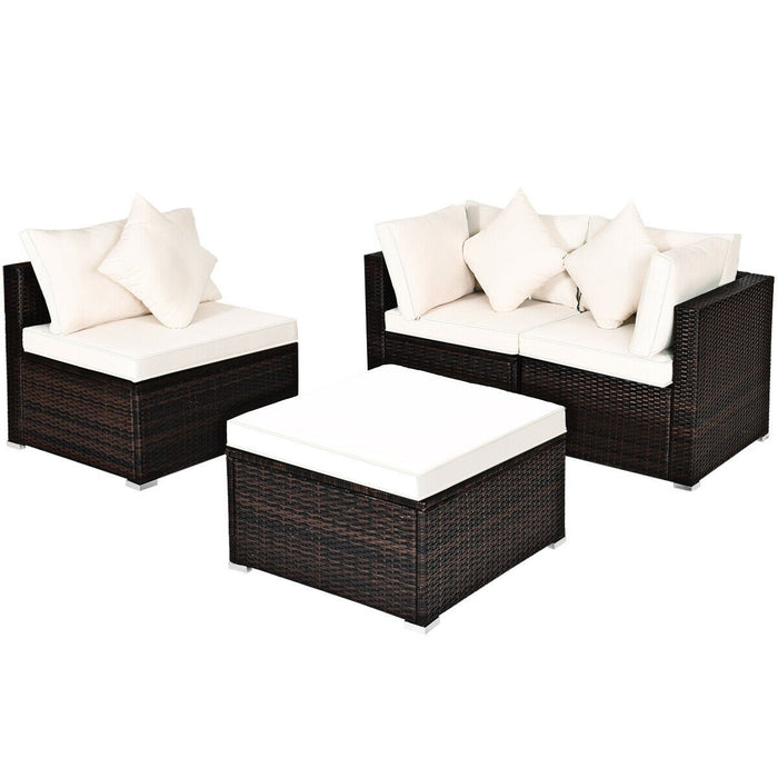 4 Pcs Ottoman Garden Deck Patio Rattan Wicker Furniture Set Cushioned Sofa - Cool Stuff & Accessories