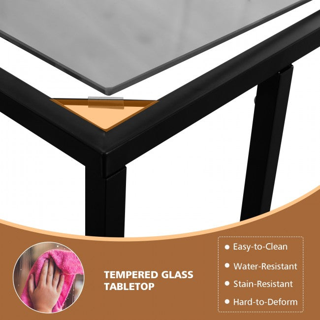 End Table Coffee Side Table with Glass Top