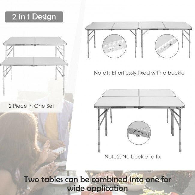 2 Pieces Folding Table with Carrying Handle/White