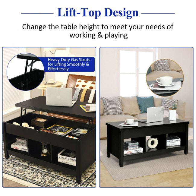 Lift Top Coffee Table with Hidden Storage Compartment/Black