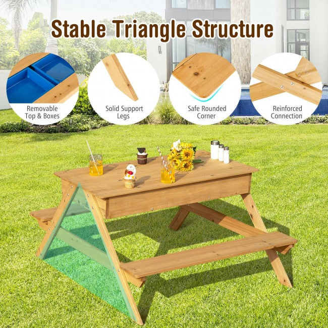 3 in 1 Kids Picnic Table Outdoor/ Brown