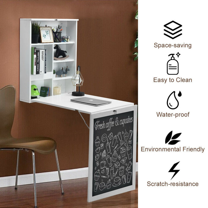 Convertible Wall Mounted Table with A Chalkboard White Cool