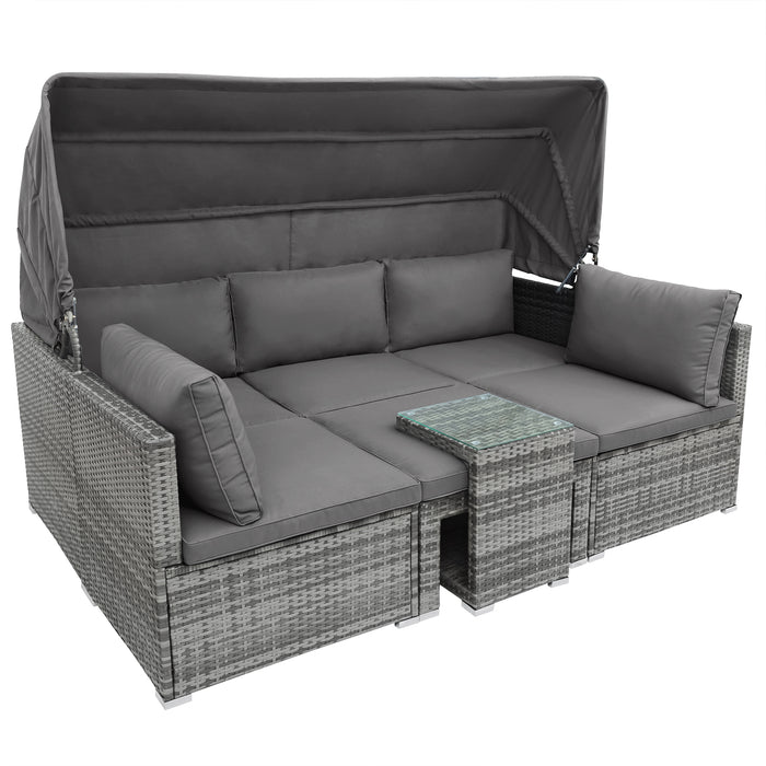 5 Pieces Outdoor Sectional Patio Rattan Sofa Set Rattan Daybed/Grey