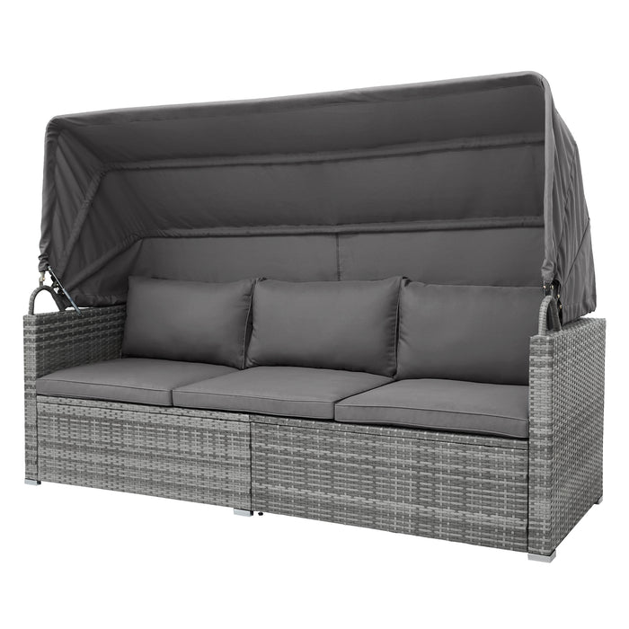 5 Pieces Outdoor Sectional Patio Rattan Sofa Set Rattan Daybed/Grey