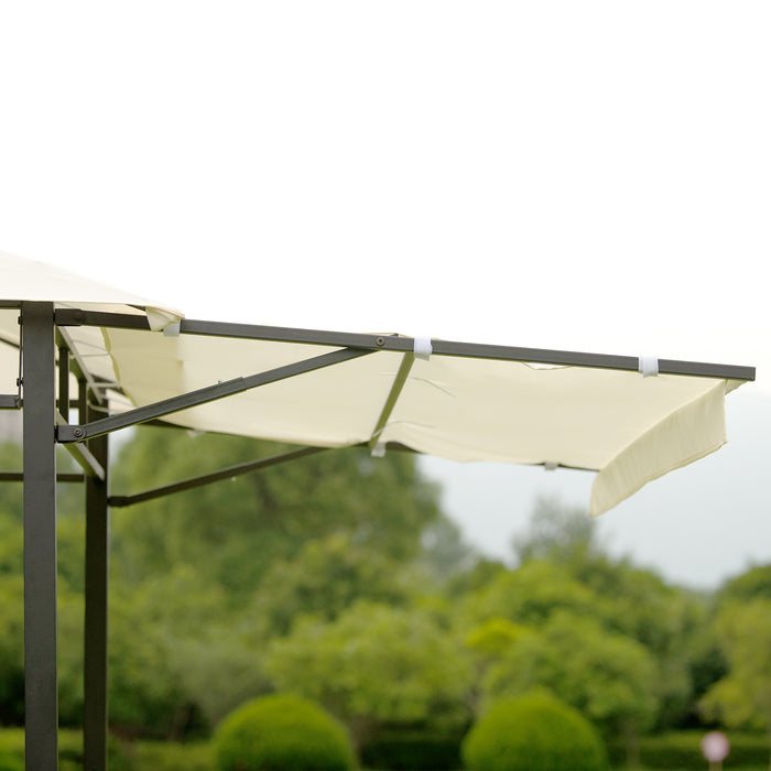 Iron Double Tiered Backyard Patio BBQ Grill Gazebo with Bar Counters, Beige